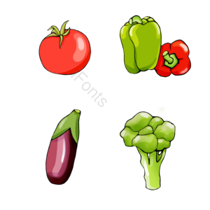手绘 卡通 食物 蔬菜 西红柿 茄子 圆椒 花椰菜