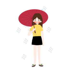 谷雨 节气 卡通 下雨 女孩 撑伞