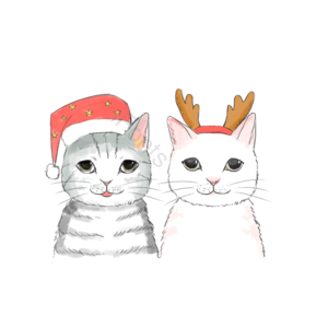 圣诞礼物 可爱猫 圣诞夜 圣诞帽 圣诞节 手绘猫 插画猫 传统