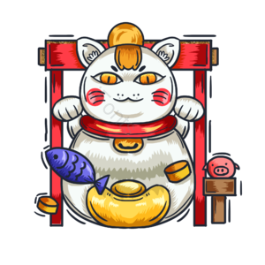 招财猫 国潮风 国风 鱼 元宝 鸟居 动物 猫咪