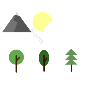 山 太阳 树 扁平 手绘 插画元素