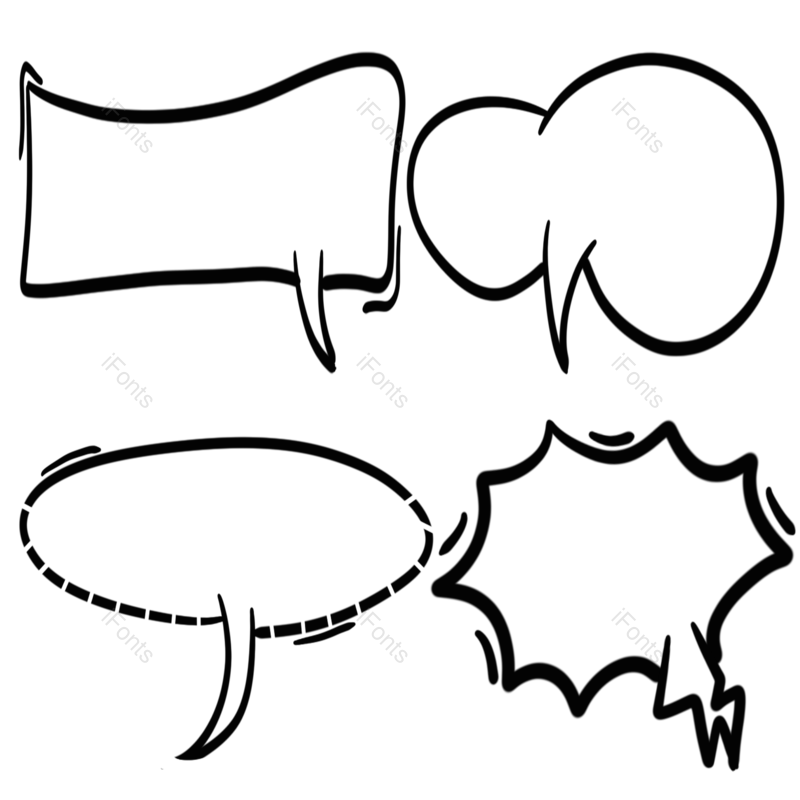 聊天图片,漫画对话框元素,涂鸦边框PNG,免抠素材