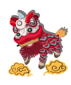 国潮 手绘 中国风 舞狮 吉兽舞狮 祥云 舞狮踩云