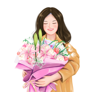 母亲节 抱着鲜花 幸福 女人 长发 美女 百合 女神节