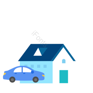 房子 建筑物 汽车 轿车 蓝色汽车 矢量元素 免抠