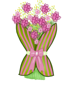 插画 花束 清新 粉色 绿色 手捧花