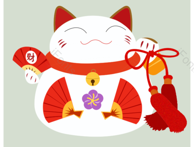红色 白色 招财猫 猫咪 扇子 发财 铃铛