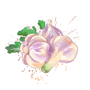 春夏 水彩 大蒜 炒菜 调料 调味 绿叶 装饰