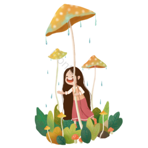 女孩 下雨 蘑菇伞