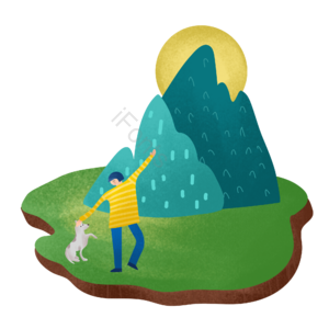春分 人物 狗 踏青 风景 手绘 插画 旅游日
