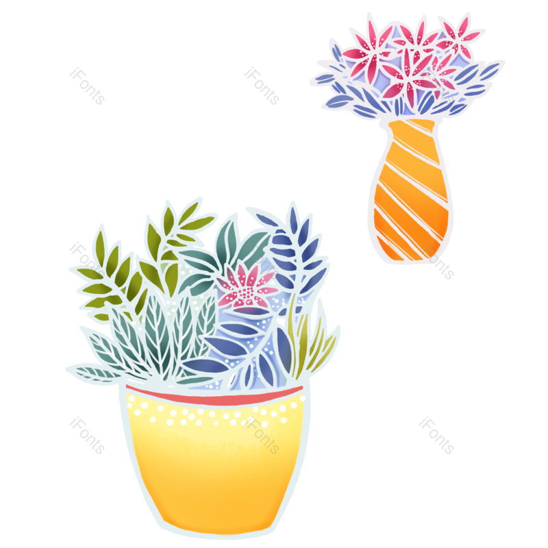 卡通图片,花卉元素,盆栽PNG,植物免抠素材