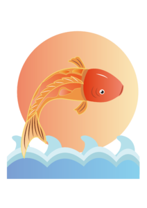 手绘 中国风 鲤鱼 锦鲤 海浪 水花 圆月 中国