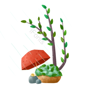 谷雨 大树 叶子 蜗牛 石头 场景 手绘 插画