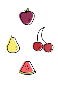 水果 樱桃 苹果 西瓜 扁平风 夏天 手绘 插画