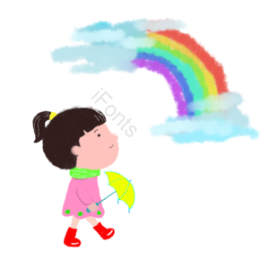 谷雨 彩虹 女孩 雨伞 云彩 手绘