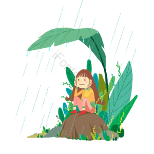少女 下雨 野外 少女 下雨 绿叶  节气