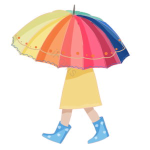 谷雨 下雨 打伞 彩虹伞 蜡笔 童趣