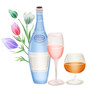 手绘 卡通 酒瓶 酒杯 酒 花卉 植物 花朵