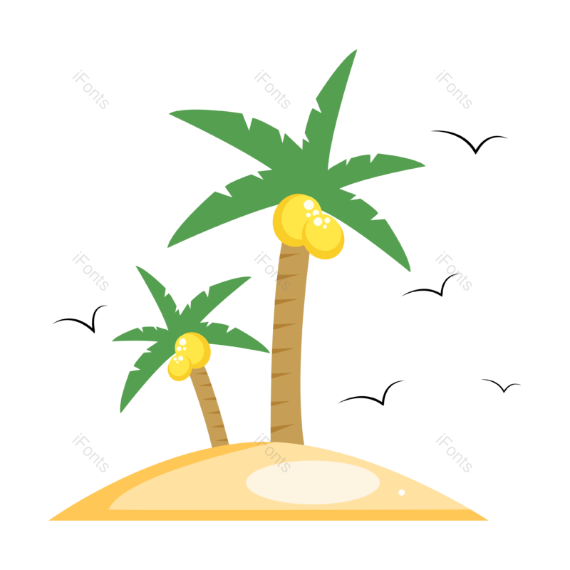 夏天图片,椰子元素,椰子树PNG,手绘免抠素材