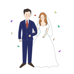 结婚新人 婚礼 卡通人 西式婚纱 手绘 插画 婚庆 结婚