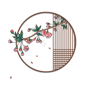 复古 中国风 手绘 古窗 花卉 植物 窗户 海棠花