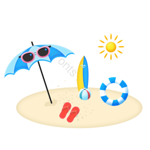 矢量夏季清凉节 夏天 遮阳伞png 太阳伞png 冲浪滑板png 冲浪滑板png 太阳png 烈日png