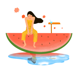 夏日  西瓜  女孩  水面 