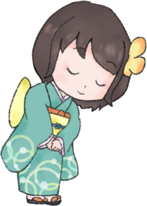 卡通 和服 女孩 绿色 夏季 花 免扣 手绘