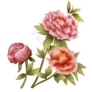 复古 民国风 手绘 花卉 植物 牡丹 花朵 装饰