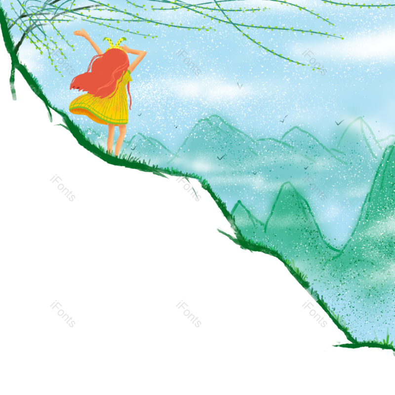 春季图片,少女元素,PNG,免抠素材