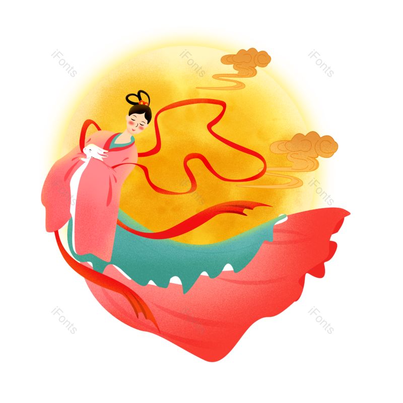 中秋节图片,嫦娥元素,嫦娥奔月PNG,手绘免抠素材