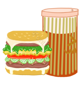 手绘i 食物 插画 浮漂 汉堡 饮料