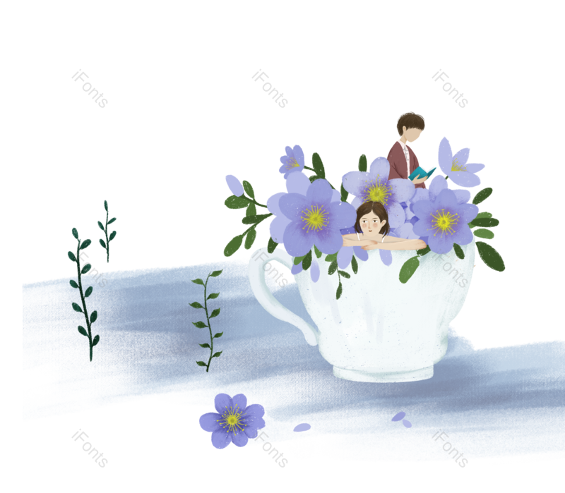 手绘插画图片,人物元素,花卉PNG,男孩免抠素材