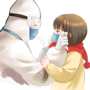 疫情期 戴口罩 小女孩 擦眼泪 医生 护士 防护服 安慰