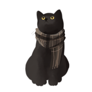 黑猫 戴围巾 仰头 可爱小猫 水彩风 动漫
