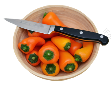 碗 黄色 辣椒 切菜 刀具