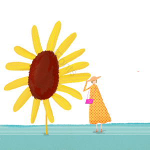 夏天 鲜花 向日葵 花 插画 浪漫 女孩 女生