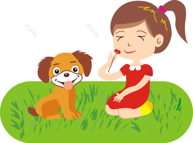 小草图片,小花元素,小女孩PNG,小狗免抠素材