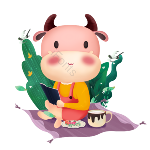 牛年 牛 野餐 植物 燕子 卡通 手绘 牛