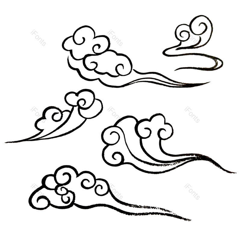 祥云图片,卡通元素,黑白线条PNG,祥云PNG免抠素材
