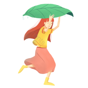 雨中 奔跑 少女 卡通人物 女生
