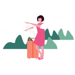 扁平风 初春 旅行 女孩 行李箱 旅游日