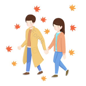 立秋 暖色系 枫叶 行走 男孩 女孩 卡通