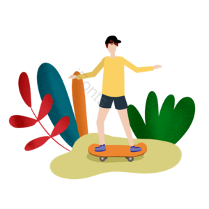 运动 滑板 男孩 植物 噪点 手绘 运动会 春运会