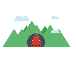 小火车 山洞  卡通小火车 场景 植物 白云