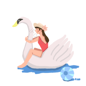 暑假 暑期 女生 游玩 水上 天鹅玩具 气球 