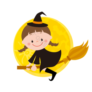 小魔女 飞天 万圣节 扫把 月亮 人物
