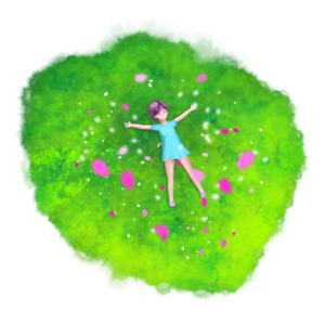 草地 花瓣 绿色 女孩 手绘 节日元素