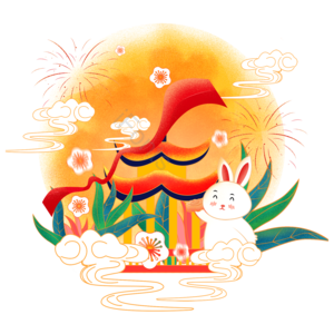 中秋节 手绘 兔子 月亮 亭子 祥云 中秋节场景元素设计