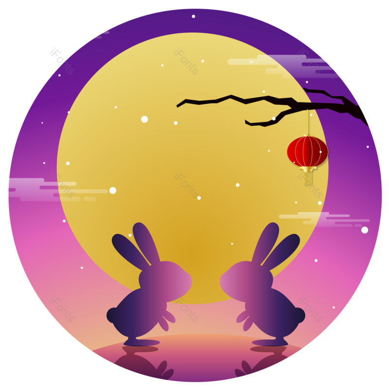 兔子图片,中秋节元素,插画风PNG,紫色渐变免抠素材
